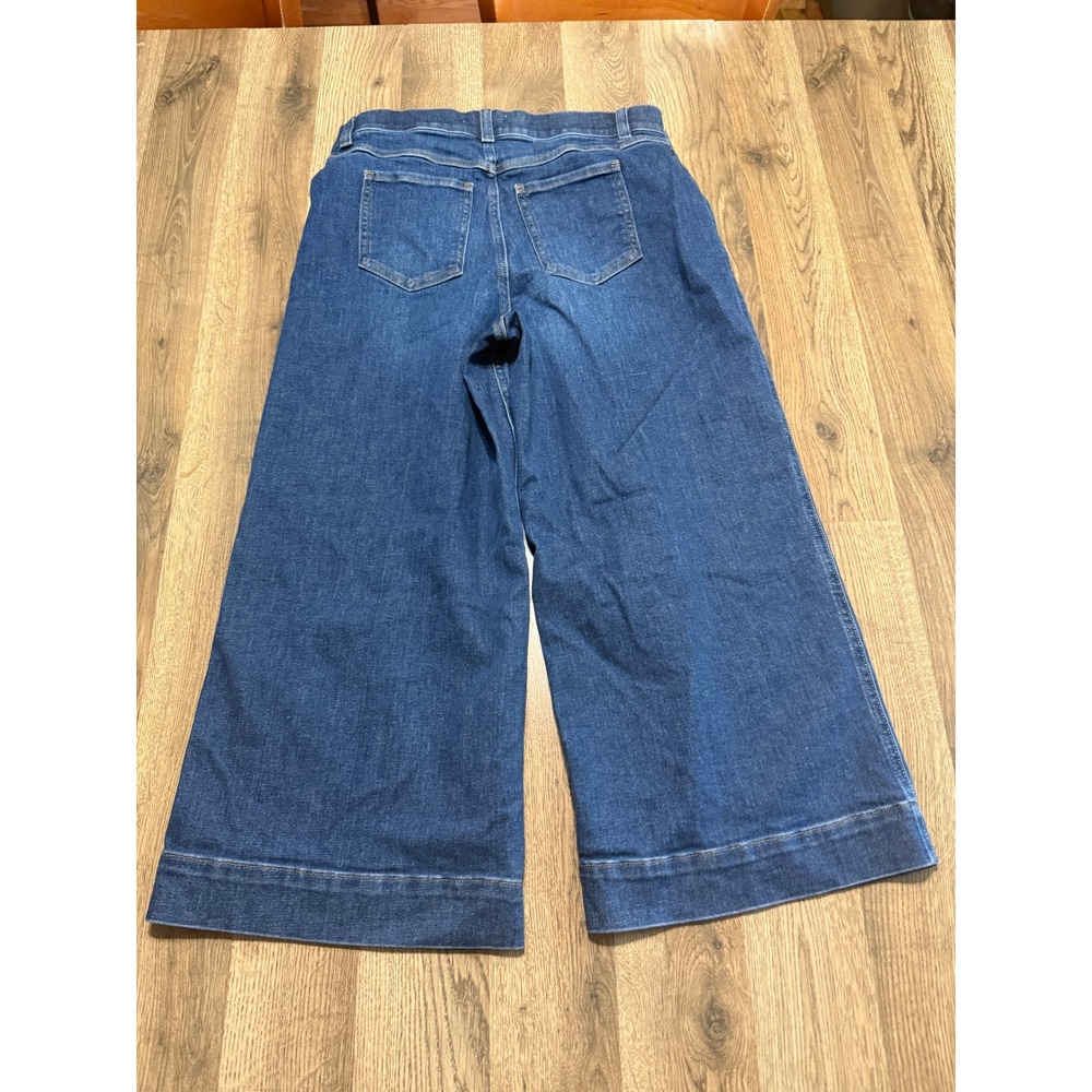 Spanx Wide Leg Jeans Womens Size L Blue Denim High Rise Pull On Excellent - Picture 2 of 13